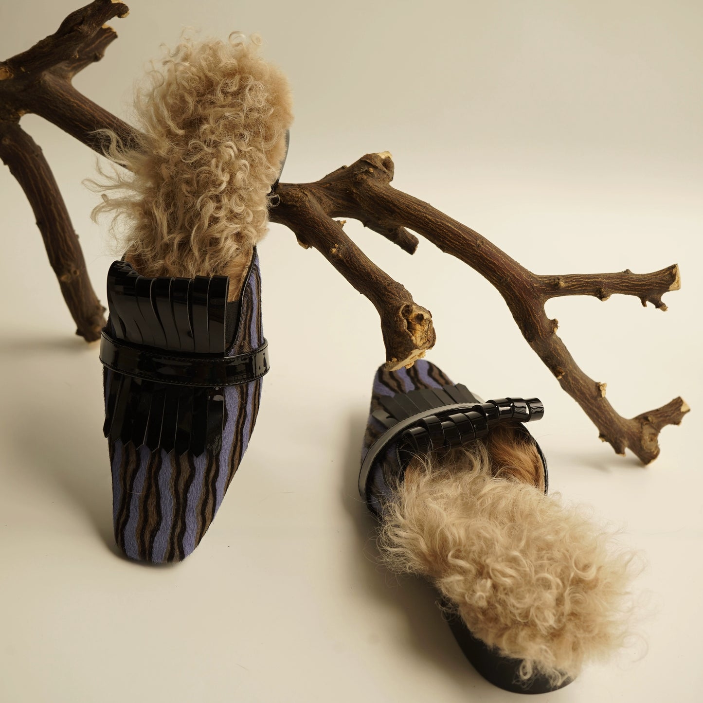 B-FEI square toe wind wool mules women's shoes-SHIKA.