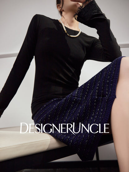 DGU "Yaolan" royal blue small fragrance temperament celebrity commuter skirt - Roberta.