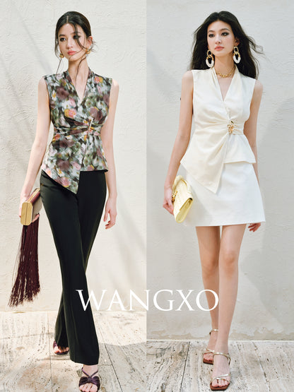 WANGXO | Innovative Weaving Texture Overlapping V-Neck Sleeveless Top -KEIA
