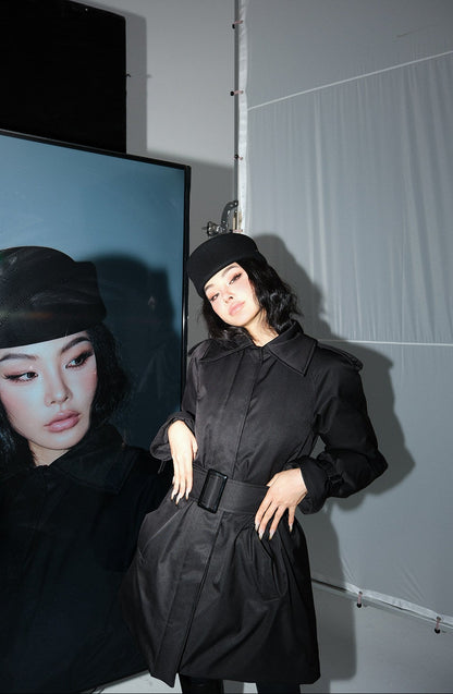 MEI SANGUAN black waist-cinched mid-length jacket - JASON