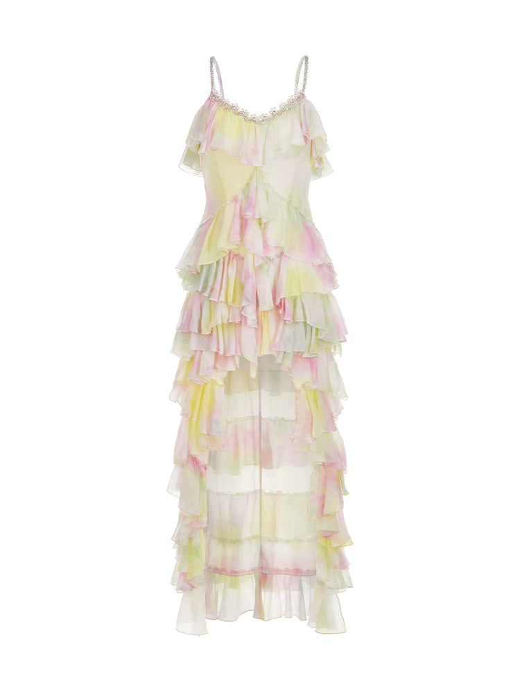 Wardrobes by Chen Elegant Sleeveless high low layered Long Multi Color Dress-Gainn