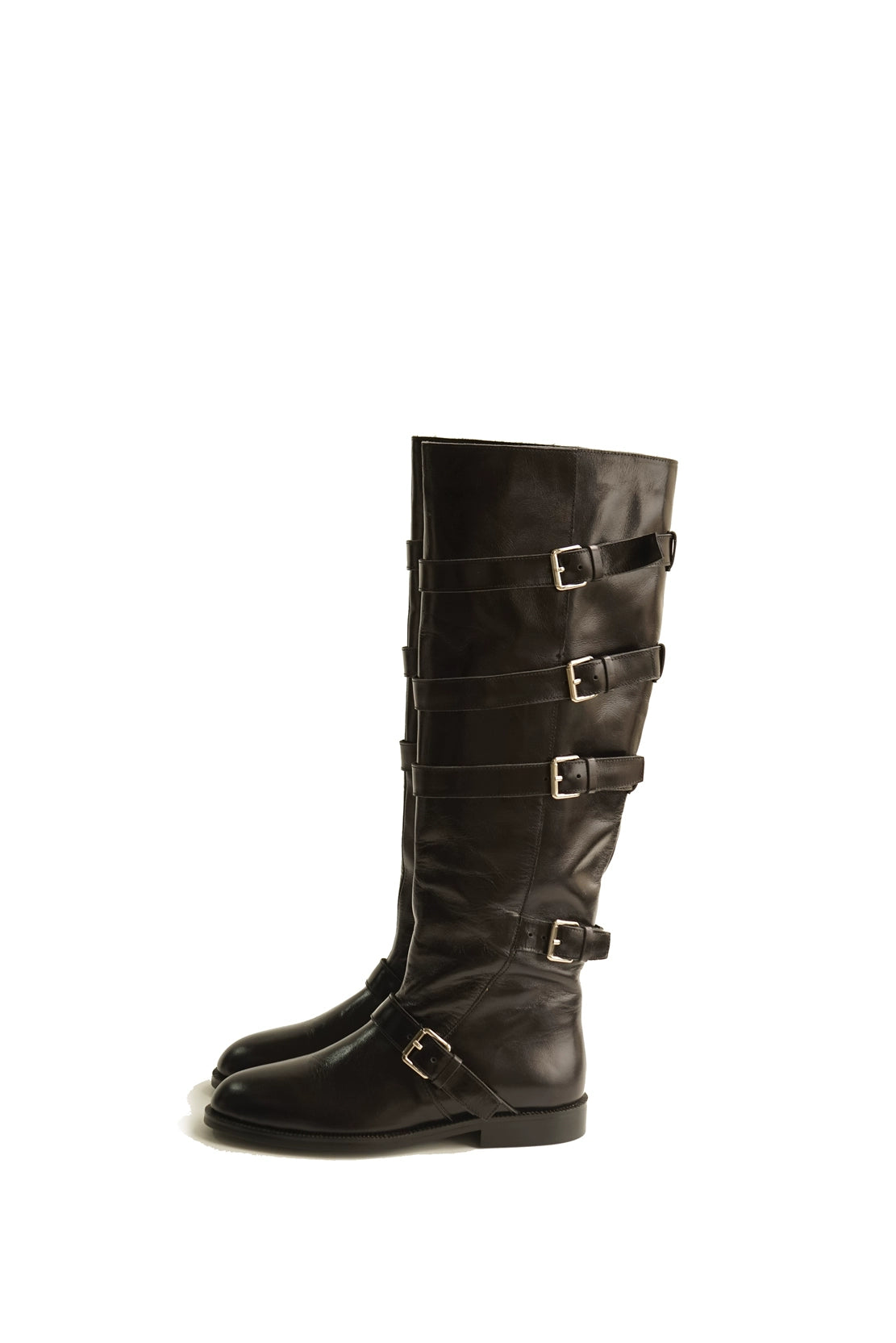 B-FEI belt buckle high-top leather women's fashion boots.