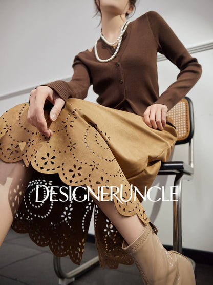 DGU|Floral Coffee Color New Hollow Design Versatile Slimming and Skirt - BLED.