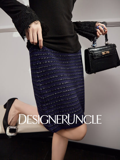 DGU "Yaolan" royal blue small fragrance temperament celebrity commuter skirt - Roberta.