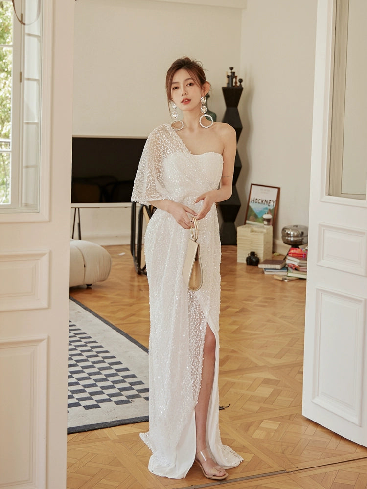 DOLLY Luxury Slant Collar Off Shoulder Sleeveless Long High Waist Resort Dress-ISLA