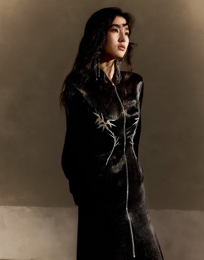 HECO 100% Acetate embroidered Stand-Up Collar black white Jacket Dress Women - king.