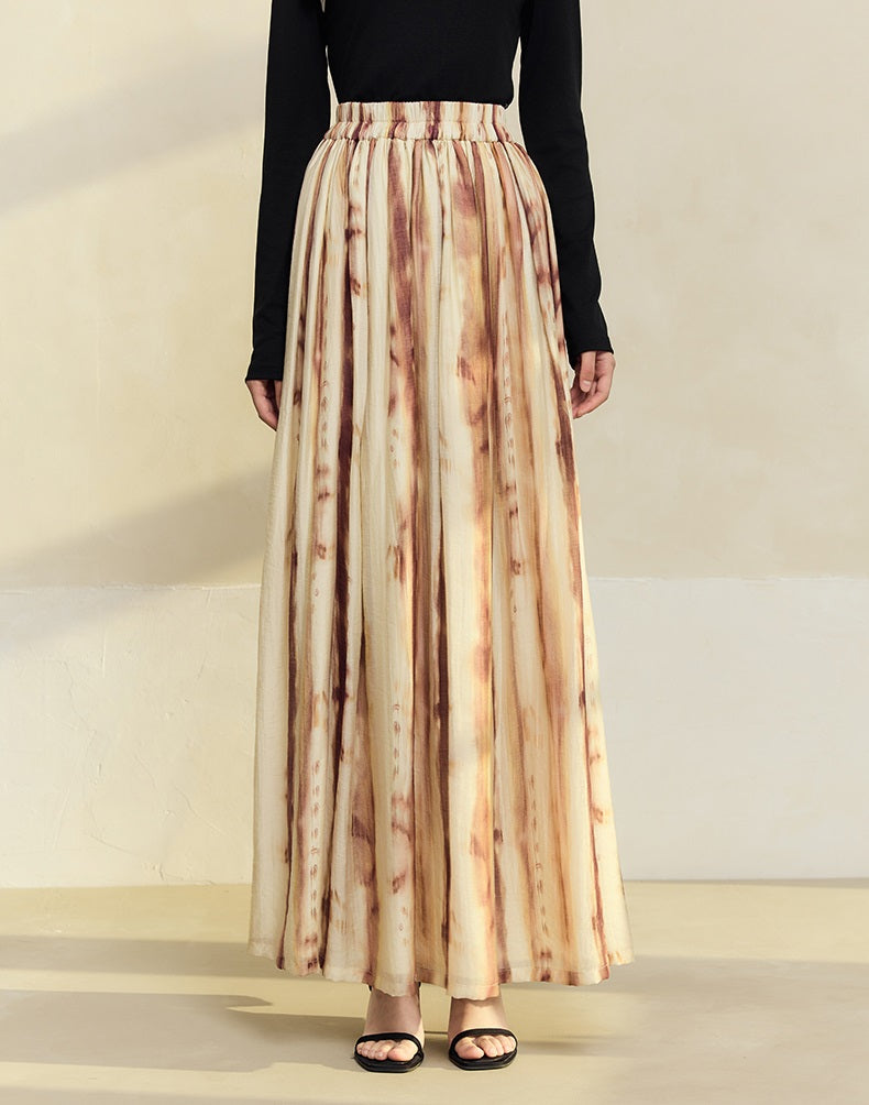 HECO tie-dye chiffon pleated long gray brown skirt women - all.