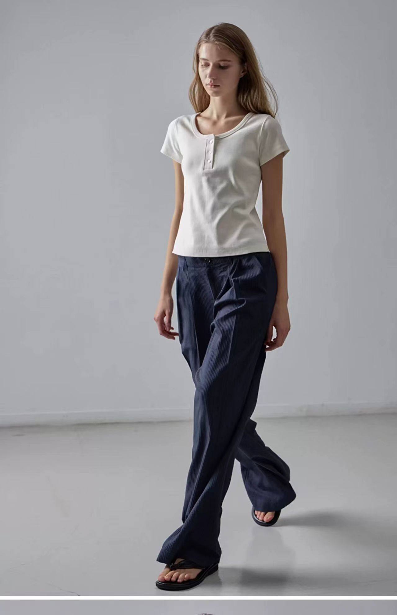 NOTHING WRITTEN Low Classic Casual Pants Women's Summer 2025 New Versatile High-Waisted Slimming Corduroy Straight-leg Wide-leg Pants-KATE'