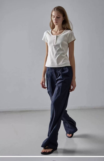 NOTHING WRITTEN Low Classic Casual Pants Women's Summer 2025 New Versatile High-Waisted Slimming Corduroy Straight-leg Wide-leg Pants-KATE'