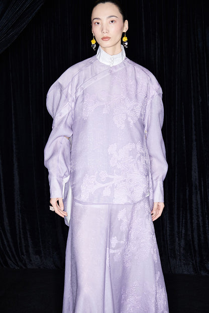 M essential Mackay designer taro jacquard silhouette placket shirt - JESSY.