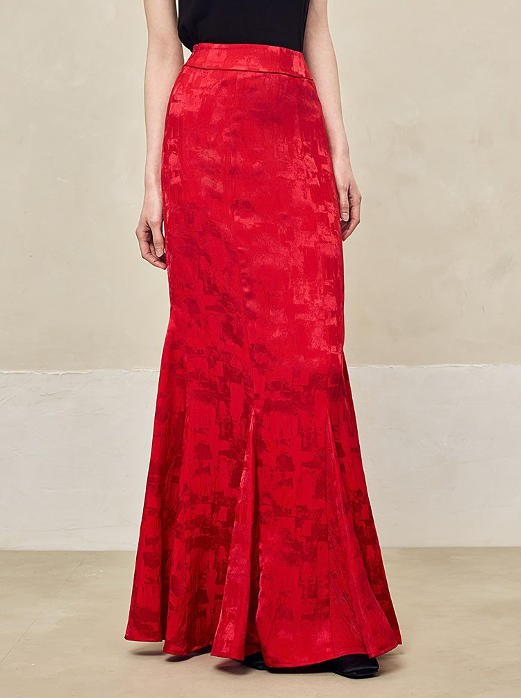 HECO Jacquard Fishtail High Waist Red Purple White Skirt Women - GRAVITY.