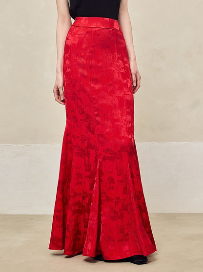 HECO Jacquard Fishtail High Waist Red Purple White Skirt Women - GRAVITY.