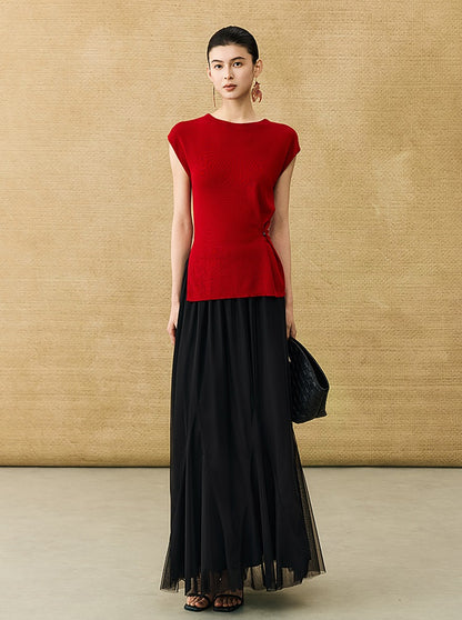 HECO Chinese round neck knit short sleeve feminine temperament slim T-shirt - COLE.