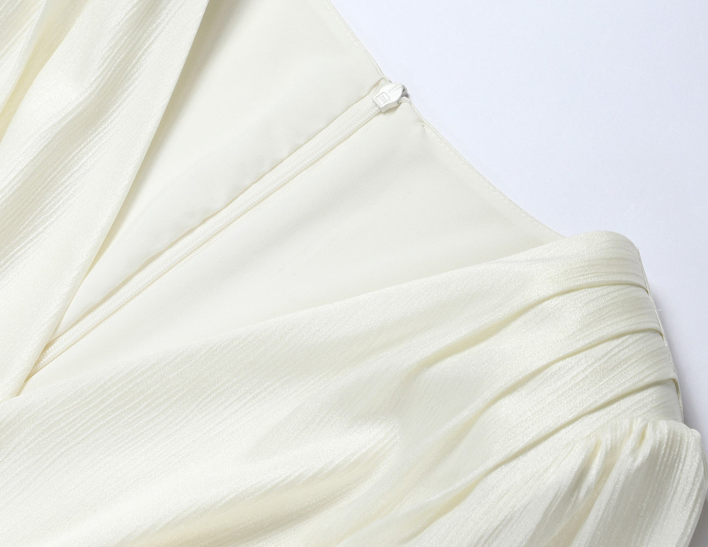 WANGXO | Wrinkled Bright Silk Satin Hemp V-Neck Twisted Waist Slim Dress -ZAYA.