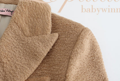 Le Palais Vintage Luxury Beige Suit Collar Long Sleeve Straight Long Winter Coat-KIKE.