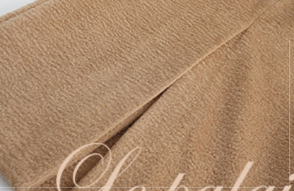 Le Palais Vintage Luxury Beige Suit Collar Long Sleeve Straight Long Winter Coat-KIKE.