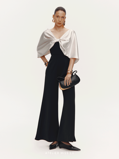 ATELIER MISS LU  Glossy Shawl Spliced Wide-leg Jumpsuit - WARM