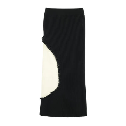 ZHUCHONGYUN New Chinese Color-Blocking A-Line Stretch Knit Skirt--OXYGUN.