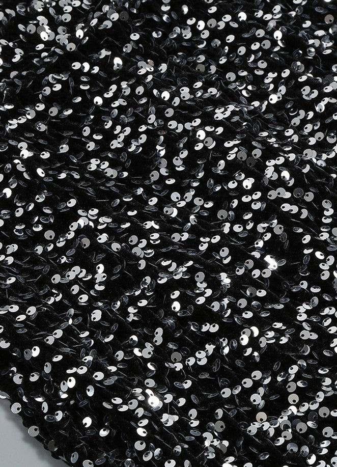 DOLLY Elegant Retro Style Crew Neck Long Sleeve Sequin Long Banquet Dress-TANIA