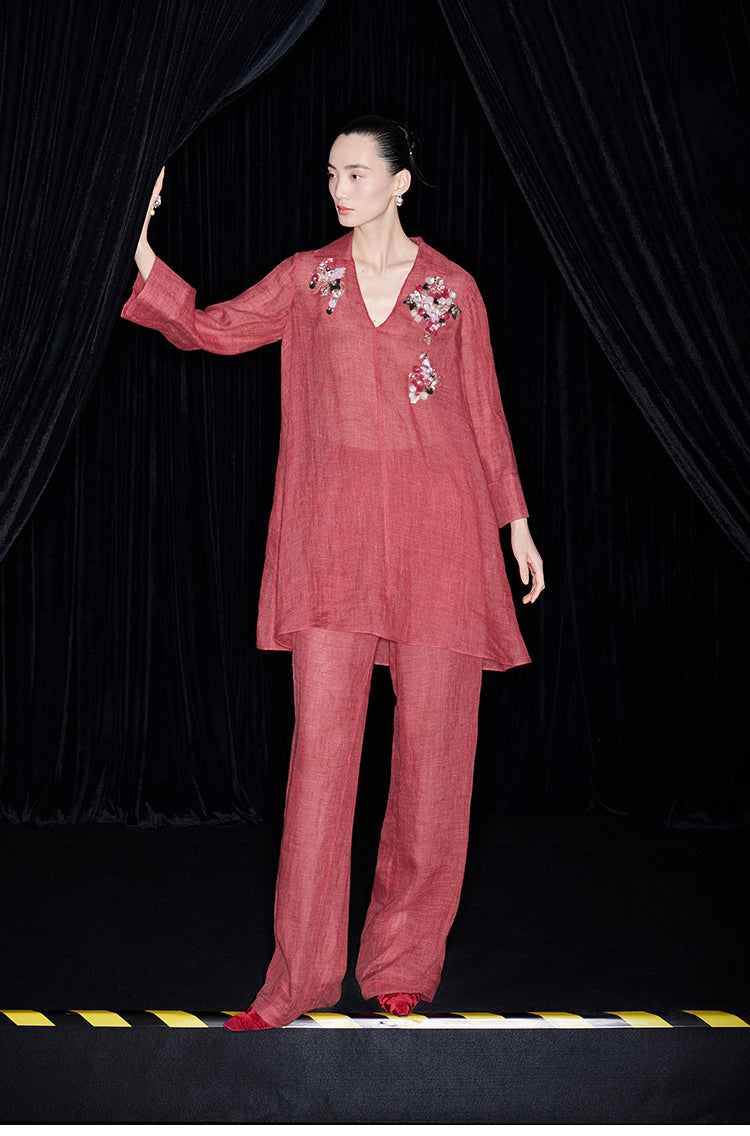 M essential Mackay designer 3D embroidered long shirt pant set - grace.