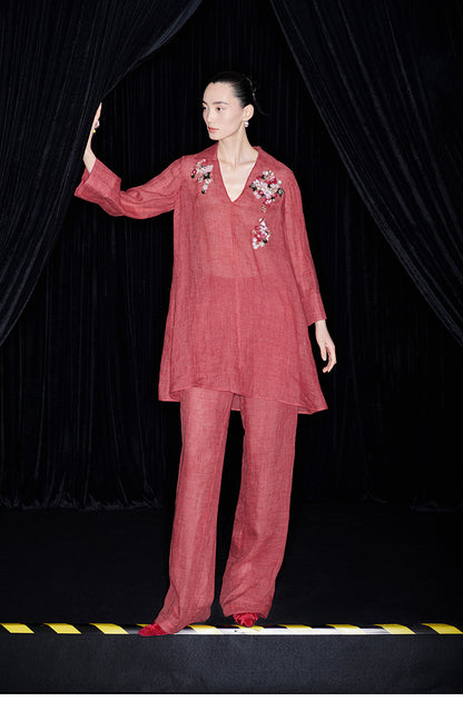 M essential Mackay designer 3D embroidered long shirt pant set - grace.