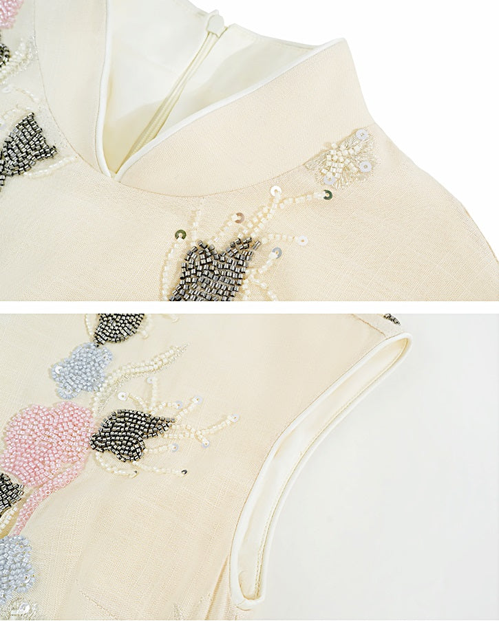 HECO Rose Bead Embroidery Slim Cheongsam Dress Women - STAGE.