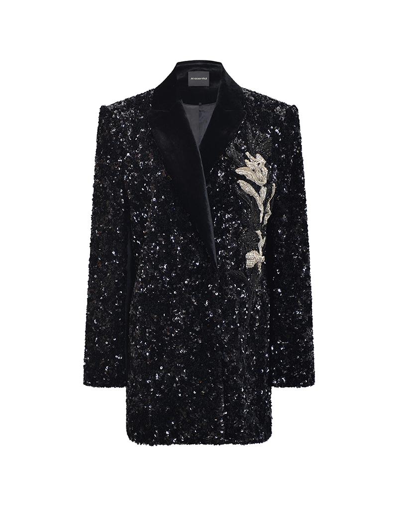 M essential Mackay designer orchid embroidery sequins jacket pencil slit skirt suit - tev.