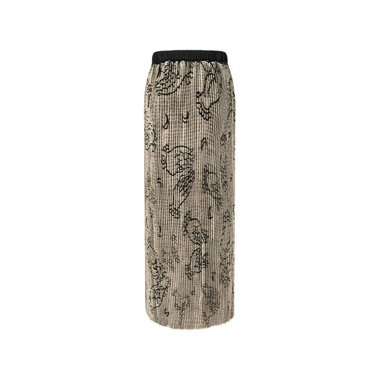 TUYUE Art Print Elastic Waist Pleated H-Shaped Maxi Skirt - ANDRE.