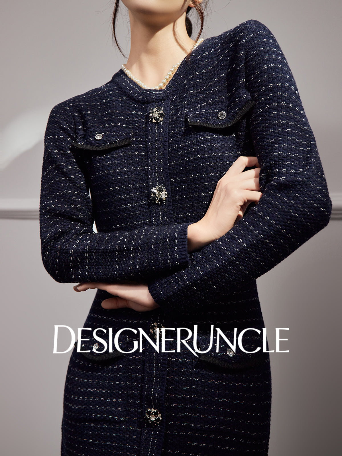 DGU "Gilded Blue" new French fragrance style slimming royal blue dress - Joseph.