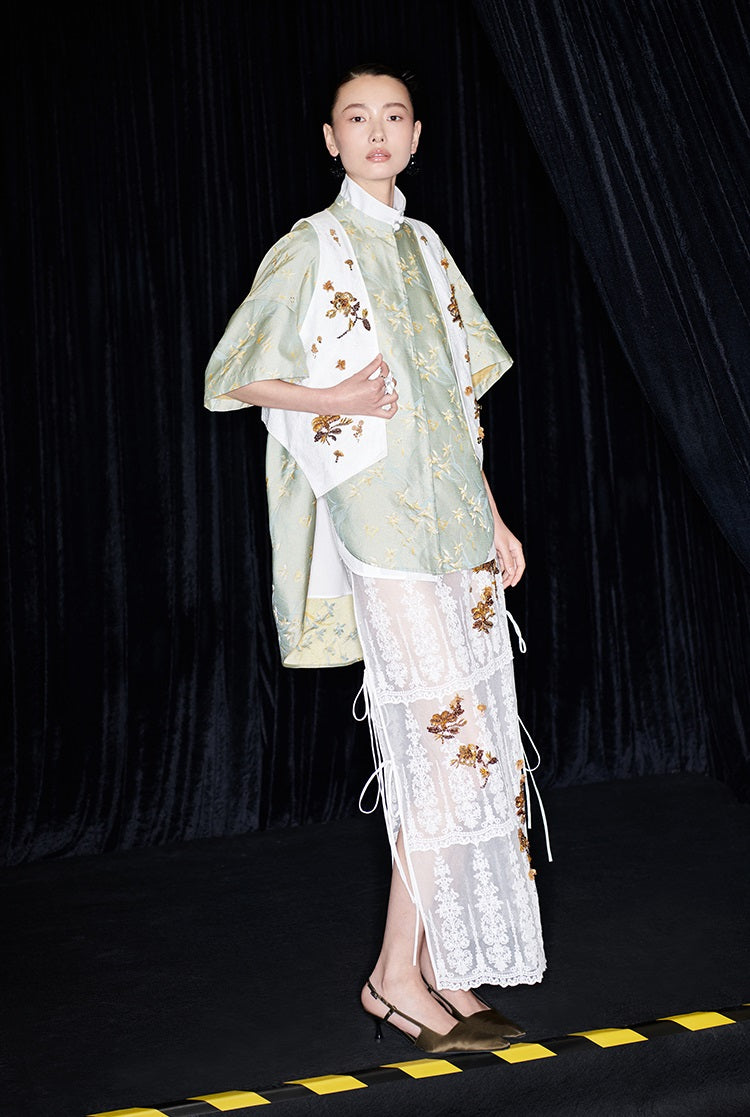 M essential Mackay designer Donchang jacquard low stand-up collar loose short-sleeved shirt - DIVA.