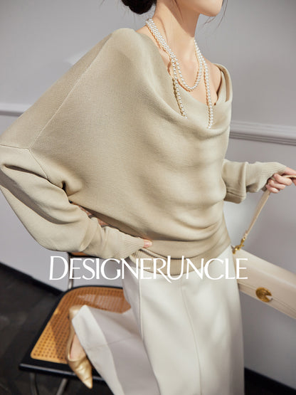 DGU "Shallow Realm" gray-green knitted sweater V-neck loose slimming temperament top - EKKO.