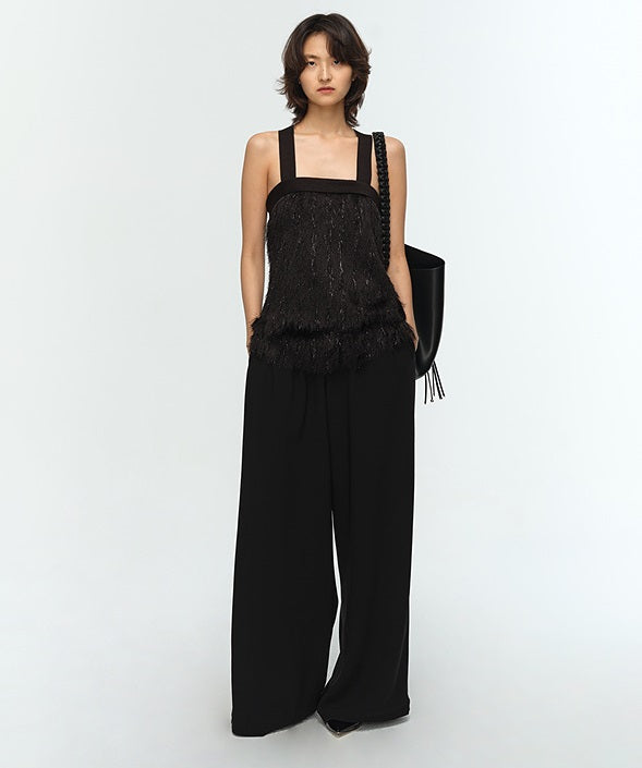 COMME MOI Lu Yan designer's new women's tassel fine shin straight camisole bandeau Top - LOVE.