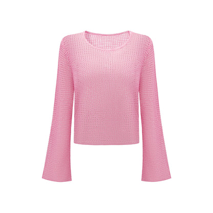 CHICHY long-sleeved cut-out gradient blended pink wool knit chic top-JARVIS