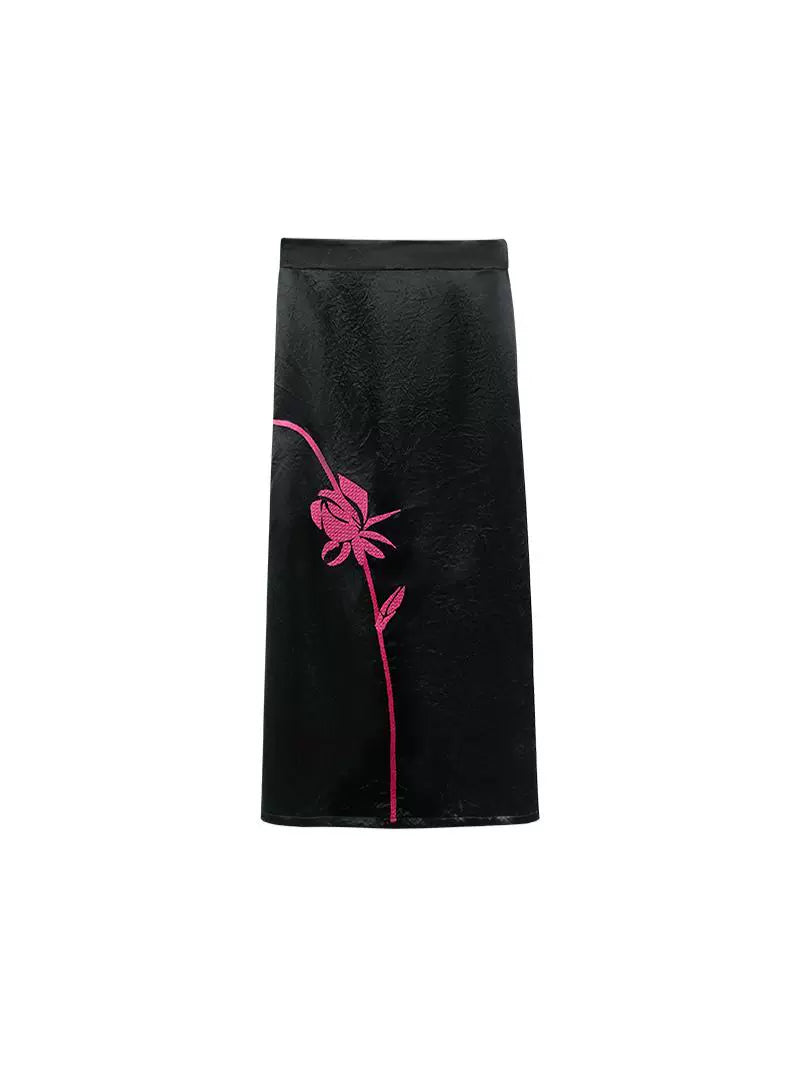 HECO 100% acetate rose embroidery texture black white skirt women - lifted.