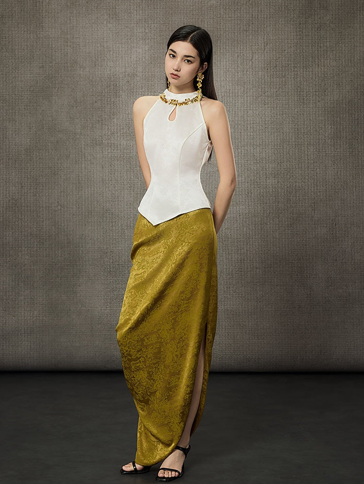 HECO Pleated Long Jacquard Slit Skirt - EAGLE.