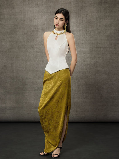 HECO Pleated Long Jacquard Slit Skirt - EAGLE.
