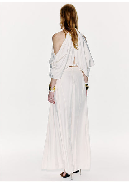 ATELIER MISS LU Draped Off-the-Shoulder Streamers Acetate Top - ATTERY
