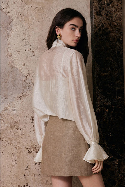 M essential Enchanting Exotic  Resort Linen Vest Chiffon Shirt-AMIRELLE.