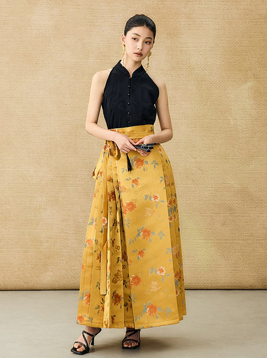 HECO Jacquard Horse Face Pleated Maxi Skirt  - COARSE.