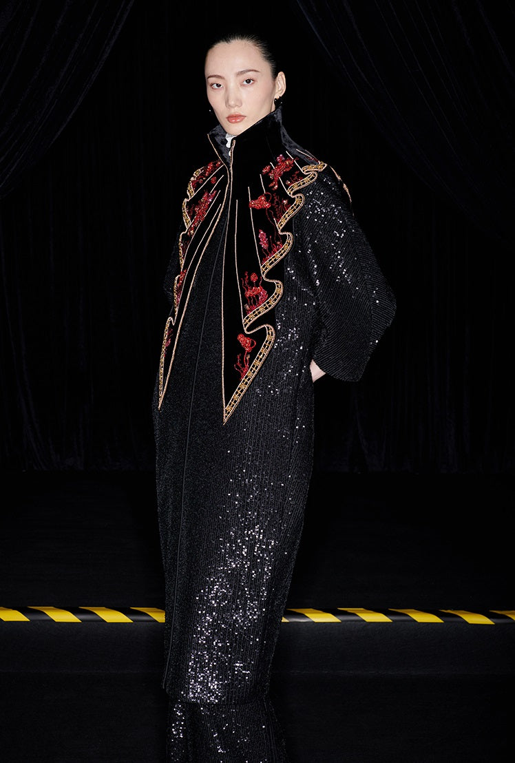 M essential Mackay designer  silk velvet two-dimensional fish algae curtain beaded collar - BEAUTY.