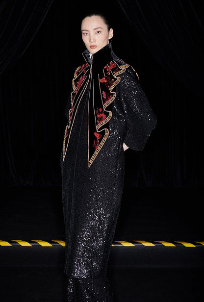 M essential Mackay designer  silk velvet two-dimensional fish algae curtain beaded collar - BEAUTY.