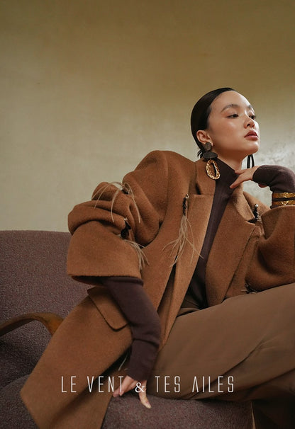 LE VENT&TES AILES luxury wool reversible ostrich feather blazer coat-MAVS.