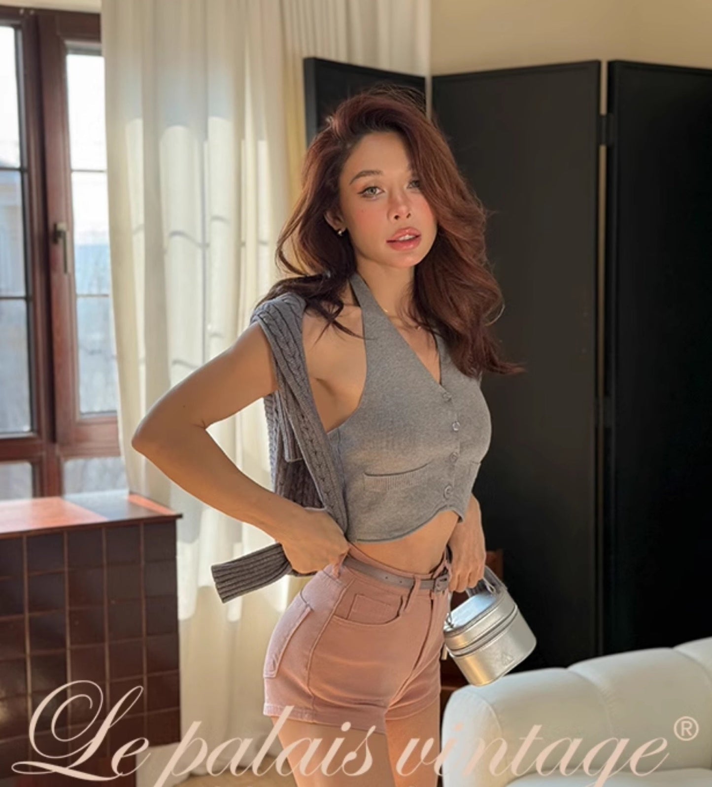 Le Palais Vintage Summer knitted vests halterneck suspenders- ROBBIE.