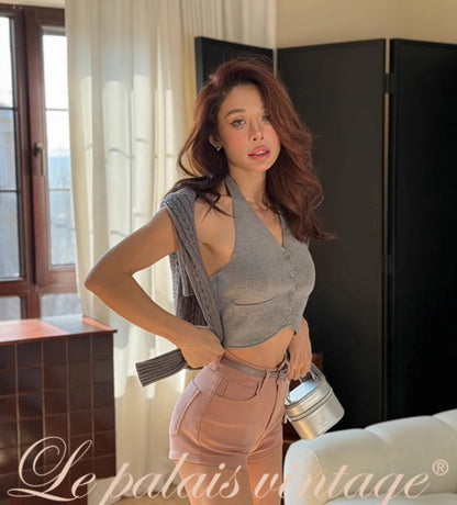 Le Palais Vintage Summer knitted vests halterneck suspenders- ROBBIE.