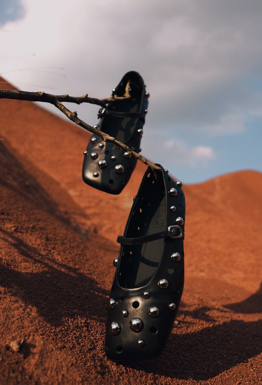 IUBALLET Versatile Studded Black Ballet Shoes - SAVE.