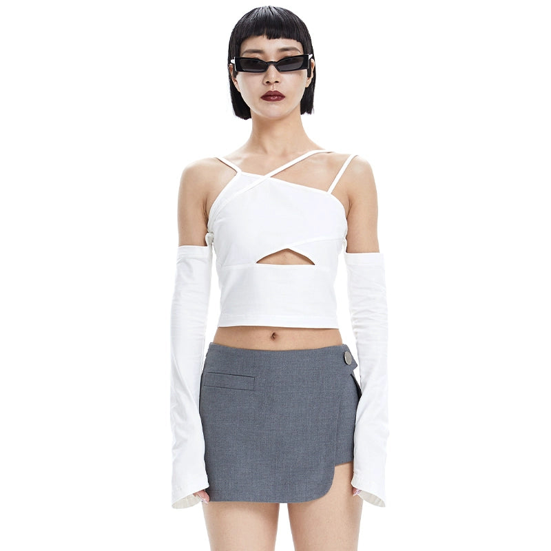 TINY IN Detachable Sleeve Women's Short Cut-out Top -YOYO