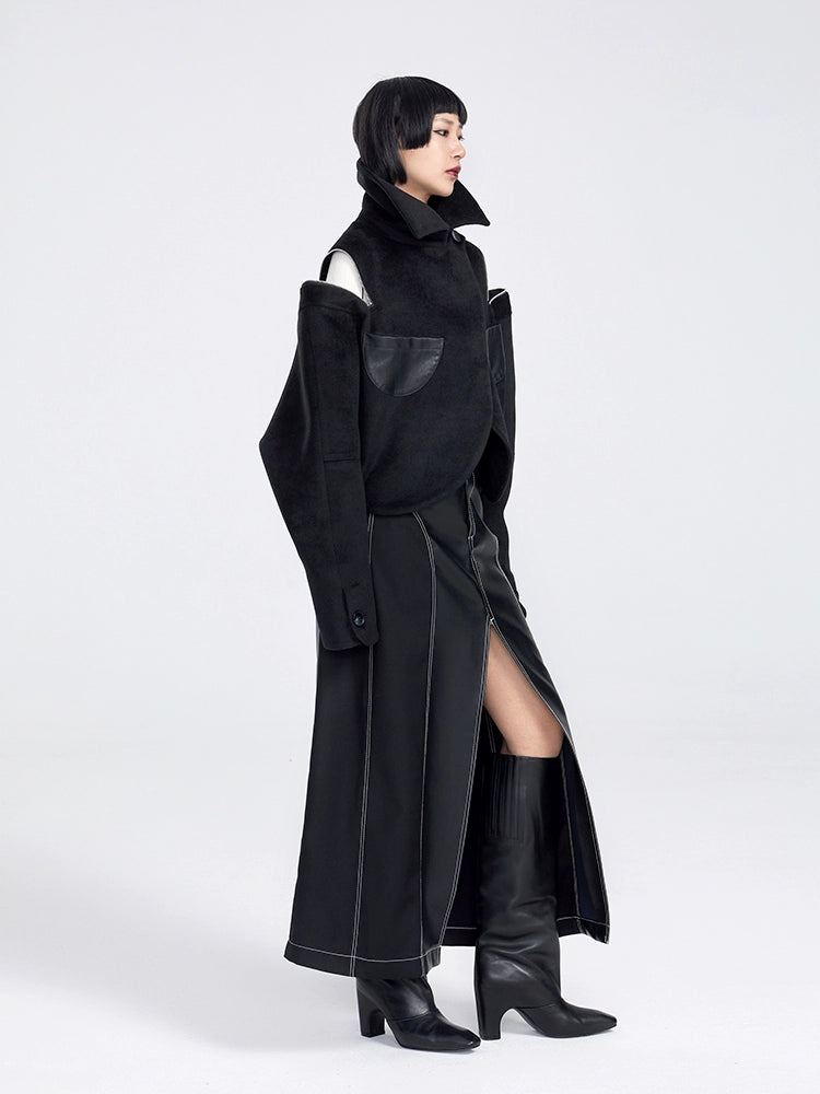 TINY IN women's black shoulder zipper cropped wool jacket- LOU