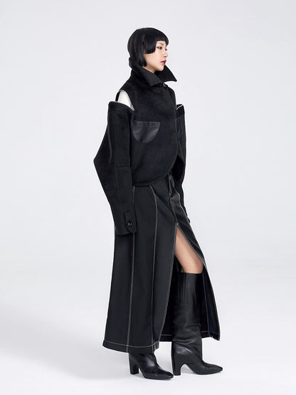 TINY IN women's black shoulder zipper cropped wool jacket- LOU