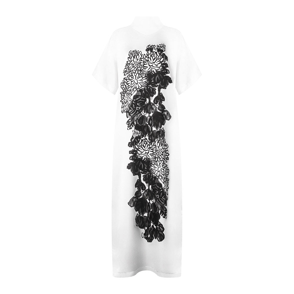 TUYUE Chinese painting print turtleneck satin dress - FELIX.