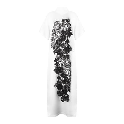 TUYUE Chinese painting print turtleneck satin dress - FELIX.